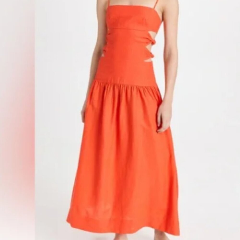 FARM Rio Bright Orange Midi Dress with Side Cutouts